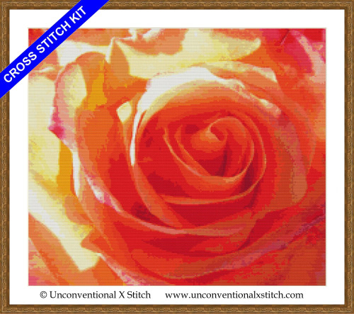 Sunrise Rose cross stitch kit - 25ct 1 over 1 easy count evenweave - READY TO SHIP