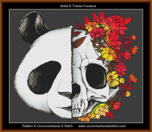 Panda Skull Rock (background removed) cross stitch pattern