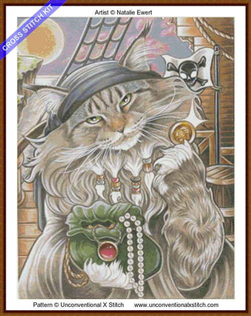 Pirate Cat and His Treasure cross stitch kit