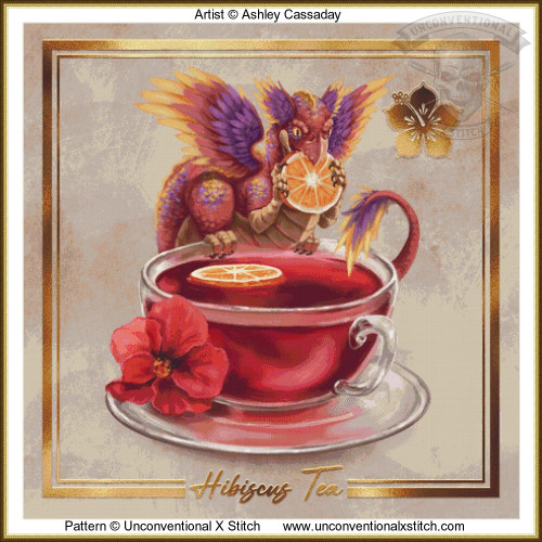 Hibiscus Dragon cross stitch pattern