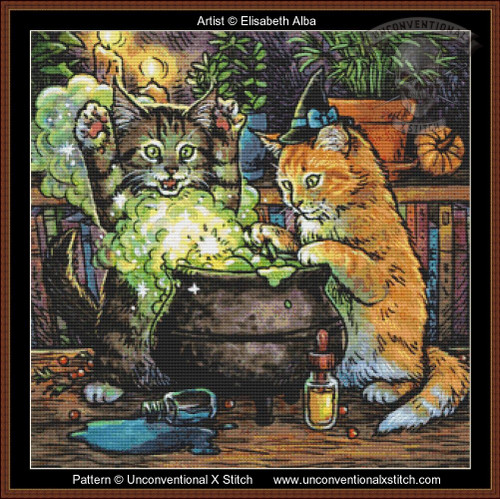 Witchy Kittens cross stitch pattern