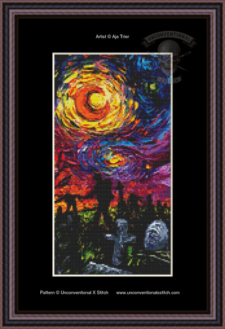 Starry Night of the Living Dead SNIPPET cross stitch pattern