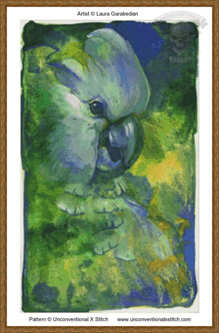 Cockatoo in Greens cross stitch pattern