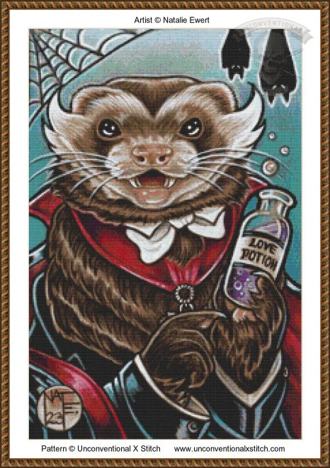 Grandpa Dracula Ferret cross stitch pattern