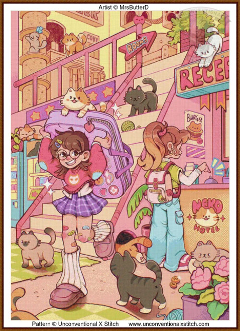 Neko Hotel cross stitch pattern
