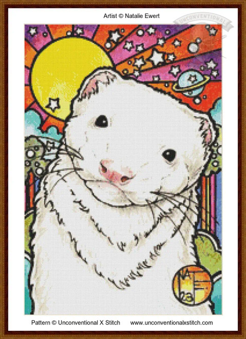 Happy Sunny Ferret cross stitch pattern