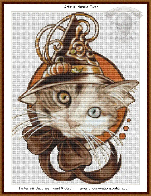 Cat Tiger Lily Witch cross stitch pattern