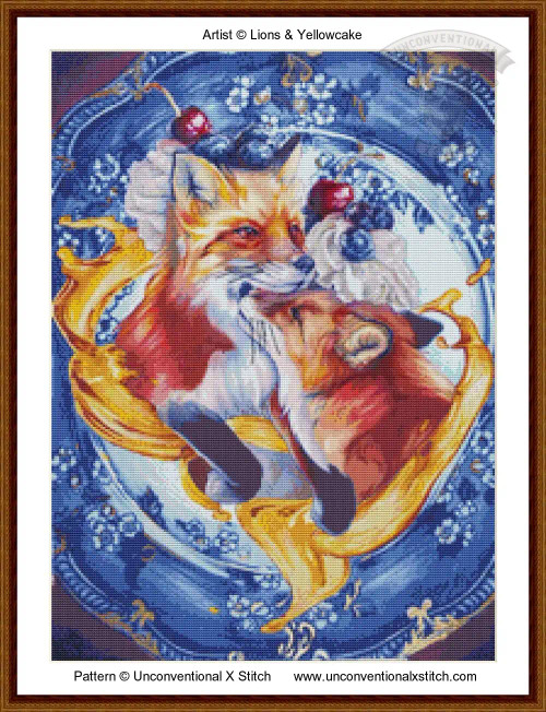 Breakfast with Foxes MINIATURE EDITION cross stitch pattern