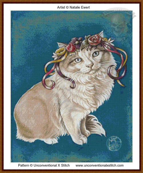 Kitty in Flower Crown cross stitch pattern