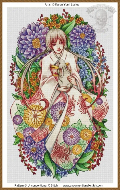 Flowers Rabbit cross stitch pattern