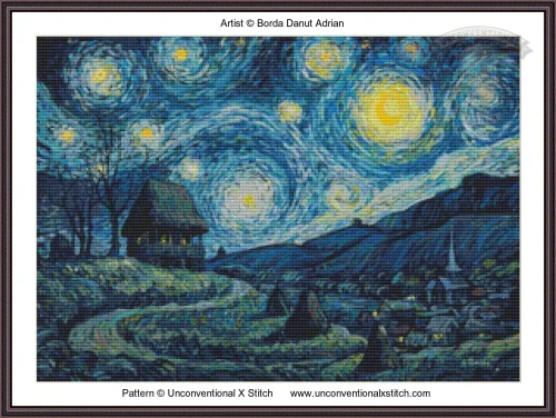 A Romanian Starry Night cross stitch pattern LIMITED EDITION