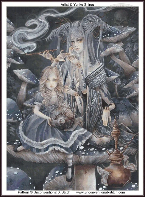 Alice and the Caterpillar cross stitch pattern YURIKO