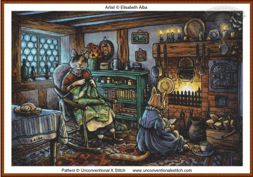 Cozy Cottage Cats cross stitch pattern