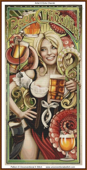 Beer Cthulhu cross stitch pattern