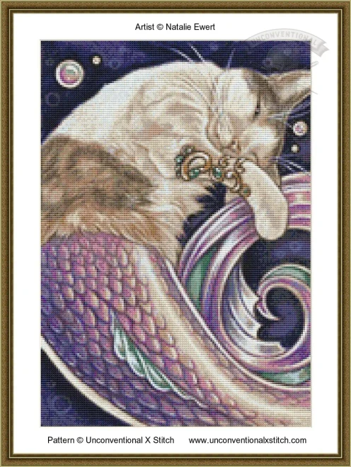 Contented MerCat of the Depths MINIATURE EDITION cross stitch pattern