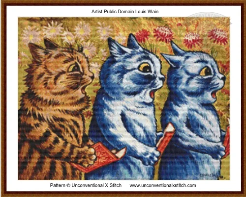 Three Cats Singing cross stitch pattern