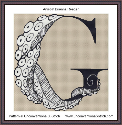 Letter G - Tentacle Alphabet cross stitch pattern