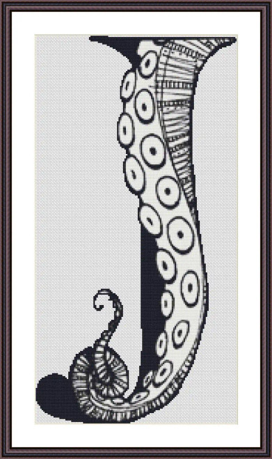 cross stitch pattern of the letter J in the shape of an octopus tentacle