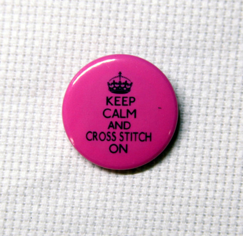 Keep Calm and Cross Stitch On needle minder pink