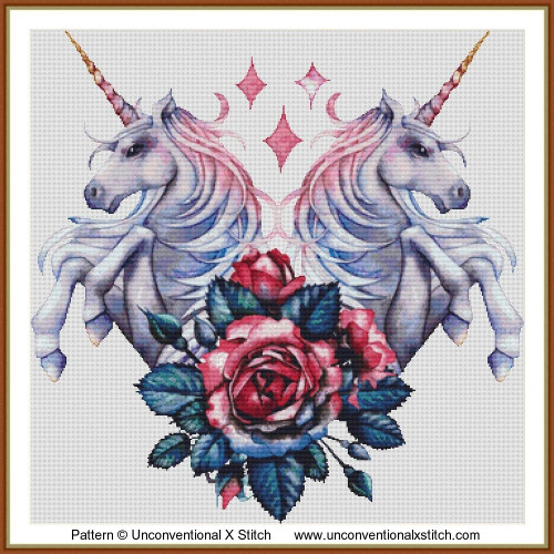 Unicorn and Rose cross stitch pattern