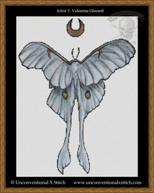 Moon Moth cross stitch pattern