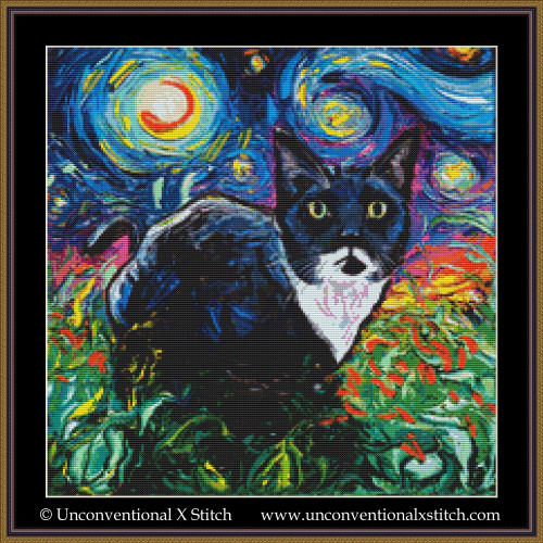 Tuxedo Cat Lucy Night cross stitch pattern