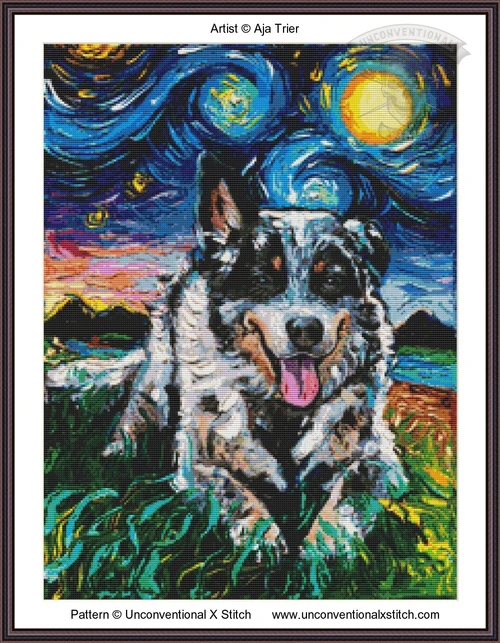 Australian Cattle Dog Night cross stitch pattern