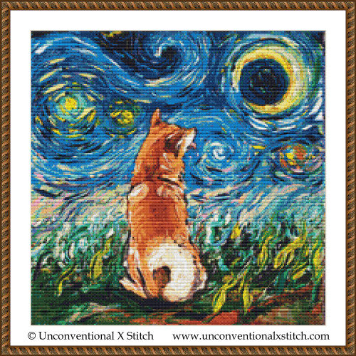 Shiba Inu Night cross stitch pattern