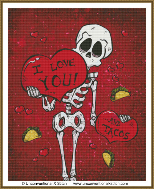 I Love You and Tacos cross stitch pattern
