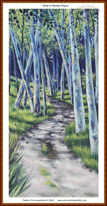 Green Birch Forest cross stitch pattern