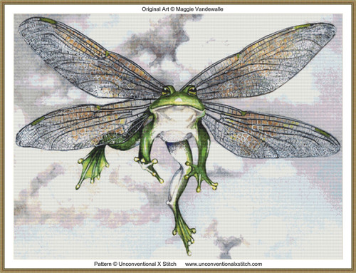 a frog flying in the air with insect wings