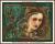 cross stitch pattern of a woman's face with ornate decorative elements and a green textured background
