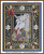 cross stitch pattern in the style of medieval tapestry featuring a unicorn flowers fruits and a chain