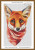 cross stitch pattern of a red fox wearing a dapper red neck scarf with white polkadots