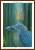 cross-stitch pattern of a blue many eyed raven, featuring large, scaled feathers that transition into smaller, more detailed textures on its body. The bird’s head has multiple eyes arranged on its scalp, each glowing with a luminous appearance. Its beak is sharp and pointed, highlighted with shades of blue and lavender. Above the bird’s head hovers a golden crown, appearing ethereal with small luminous dots and wispy tendrils extending upwards. The background consists of vertical gradients of green and blue, giving a sense of depth and mystery. 