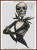 cross stitch pattern of a skeleton in black striped suit with crossed arms and a bat bow tie
