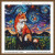  cross stitch pattern of a fox sitting in a vibrant swirling landscape in the style of Vincent Van Gogh the starry night