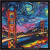  cross stitch pattern of the golden gate bridge in the style of Vincent Van Goghs starry night