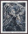  cross stitch pattern of an abstract artwork of a faceless figure with flowing robes and lightning patterns in a blue-gray palette