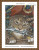 A detailed cross-stitch of a pirate cat. The cat features large, expressive yellow eyes, a prominent nose, and a subtle pattern of stripes across its fur. It is positioned as if leaning on the edge of a boat with its front paws visible and clutching a cutlas in it's jaws. The background consists of elegantly draped fabric with tassels and beads, creating a rich tapestry-like appearance. The colors are predominantly warm and earthy, with deep reds, browns, and gold accents. The image is displayed with a decorative braided frame and has a white border around the artwork.