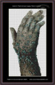  cross stitch pattern of a hand with blue green pustules as a scientific representation of smallpox