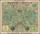 cross stitch pattern of an antique celestial map with two large hemispheres and decorative features by Tobias Conrad Lotter