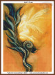 cross stitch pattern of a glowing fairy with translucent wings sleeping on a curling fern