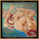  cross stitch pattern of intertwined human limbs and octopus tentacles on a textured green and blue background