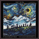 cross stitch pattern in the style of the starry night by vincent van gogh of a fellowship
