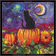  cross stitch pattern of a cat on a pumpkin in the style of Vincent van gogh the starry night Halloween