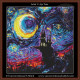  cross stitch pattern in the style of vincent van gogh starry night with a castle that is clearly haunted set against a crescent moon sky