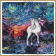 cross stitch pattern of a unicorn looking down in the style of vincent van gogh the starry night