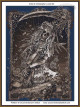 cross stitch pattern of a skeleton bride with scythe surrounded by skulls flowers and butterflies
