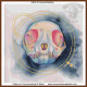  a cross stitch pattern of a colourful kitten skull with golden circles around it